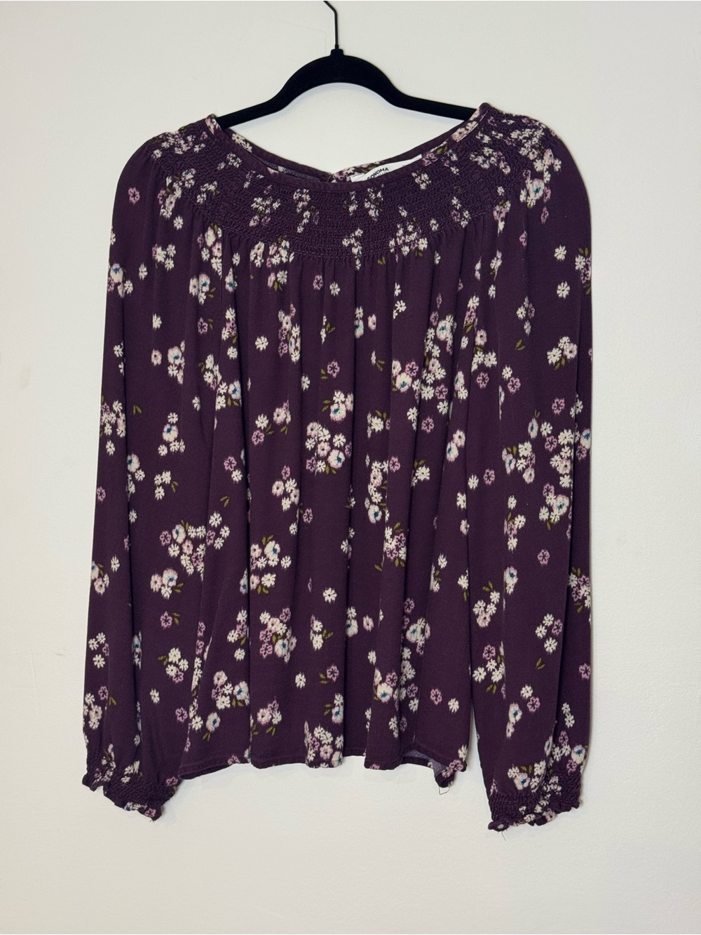 Sonoma Goods For Life Plum/Maroon Floral Print Peasant Blouse Women’s XXL